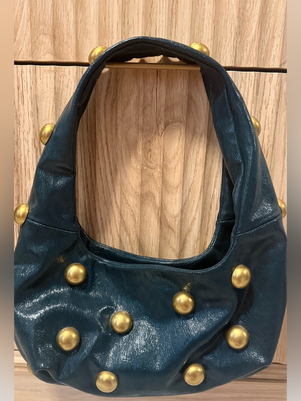Zara Teal Shoulder Bag with Gold Studs